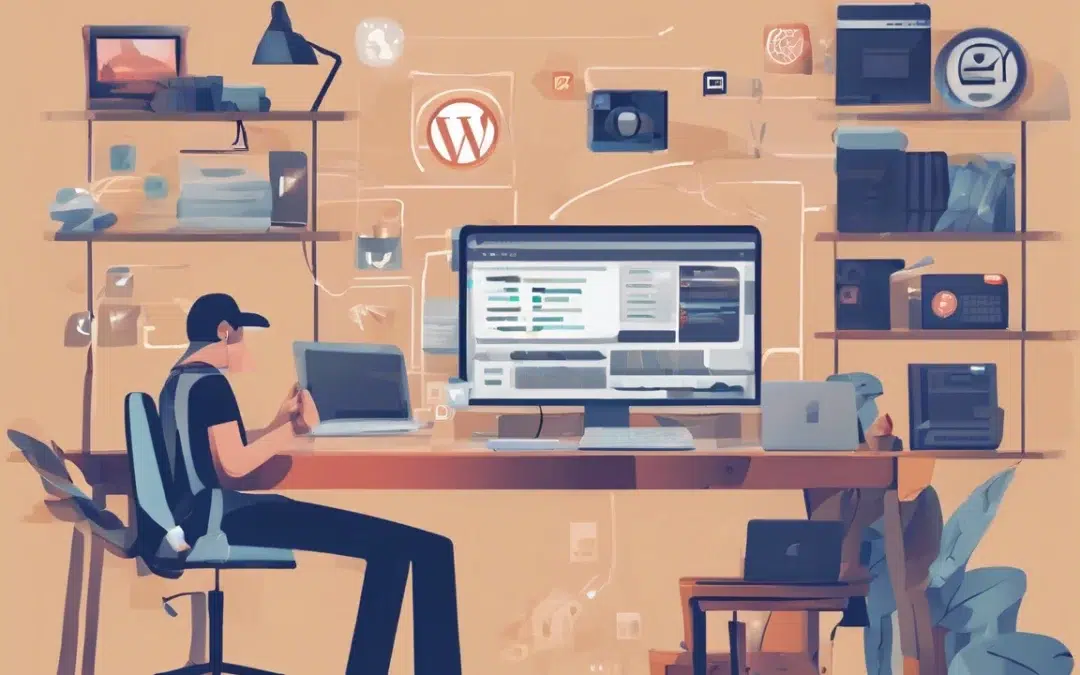 Person working at a tech cluttered desk